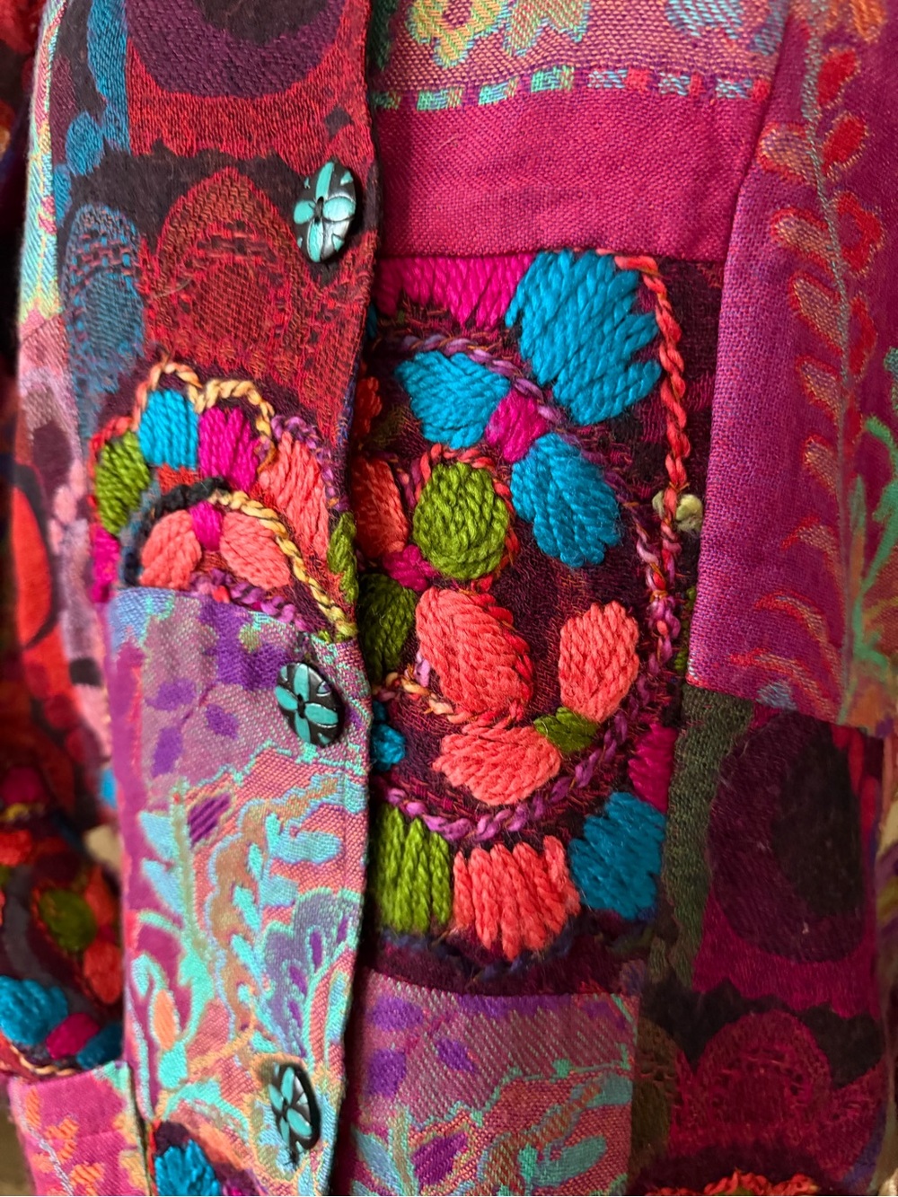 Multicolor Patchwork Floral Button-Front Jacket - Picture 4 of 7